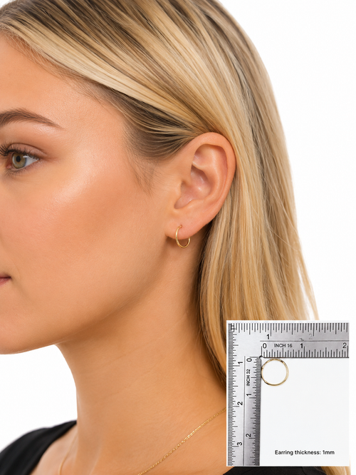 10K Yellow Gold 1mm Hoop Earrings
