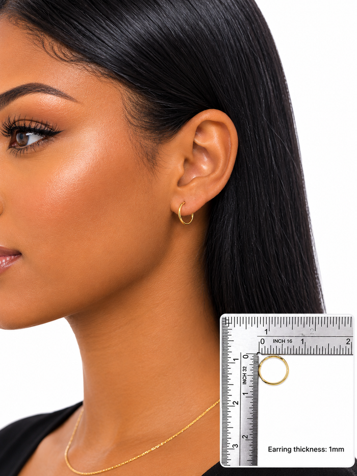10K Yellow Gold 1mm Hoop Earrings