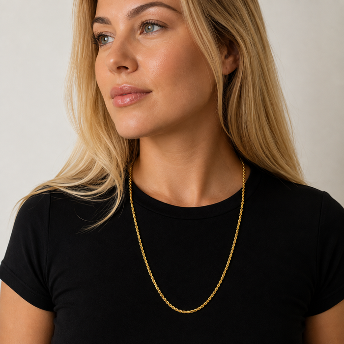 10K Yellow Gold Hollow Rope Chain 2mm 22 Inch Classic Rope Necklace