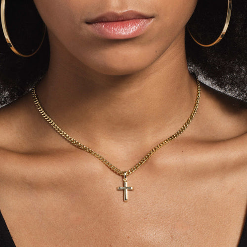 Micro Simple Cross Pendant in Yellow Gold - The GLD Shop