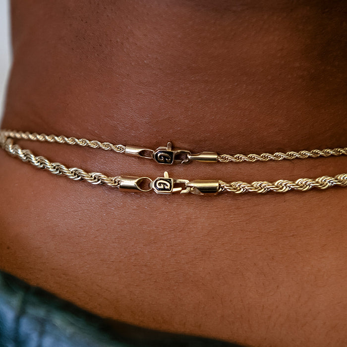 2mm + 4mm Rope Chain Bundle in Yellow Gold