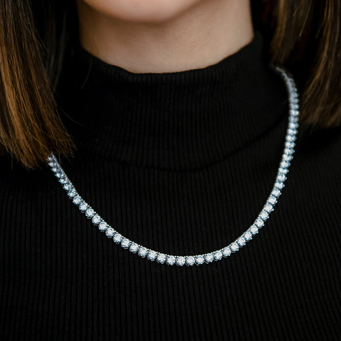 3 Prong Tennis Necklace in White Gold