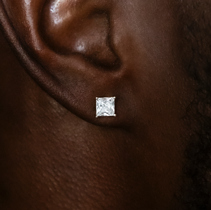 5mm Square Cut Diamond Stud Earrings in White Gold