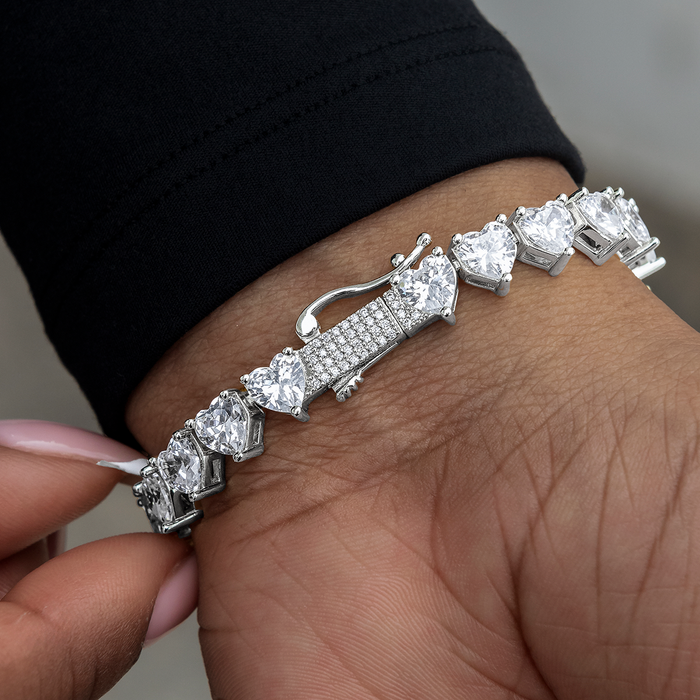 6MM Heart Diamond Tennis Bracelet - White Gold