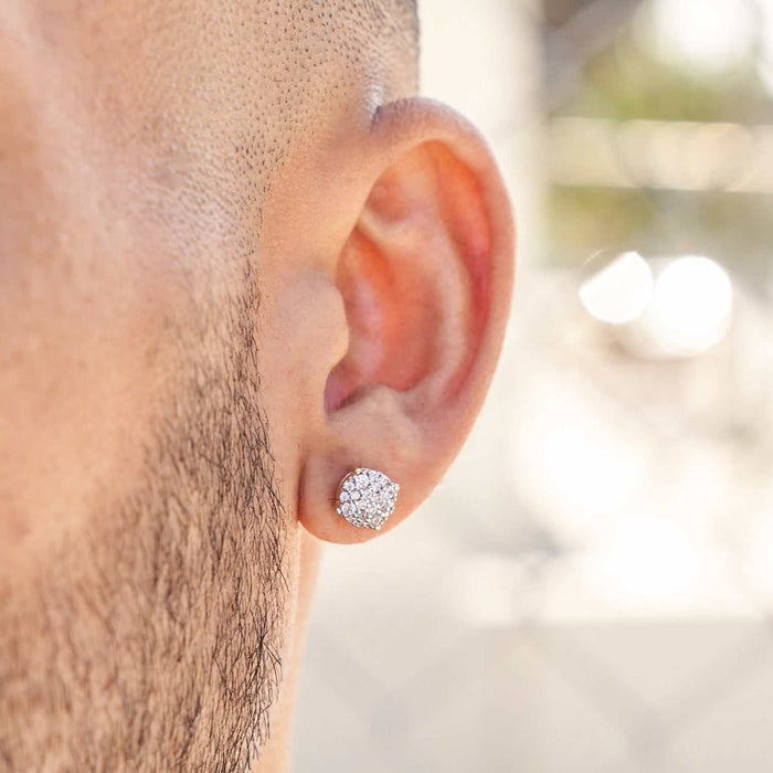 8mm Pave Set Stud Earrings in Yellow Gold