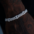 9MM Iced Puffed Mariner Cuban Bracelet - White Gold