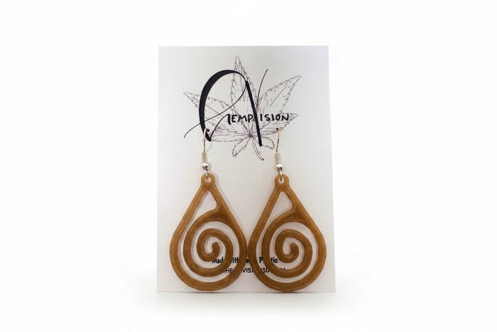 Air hemp earrings on a HempVision card, open spiral design