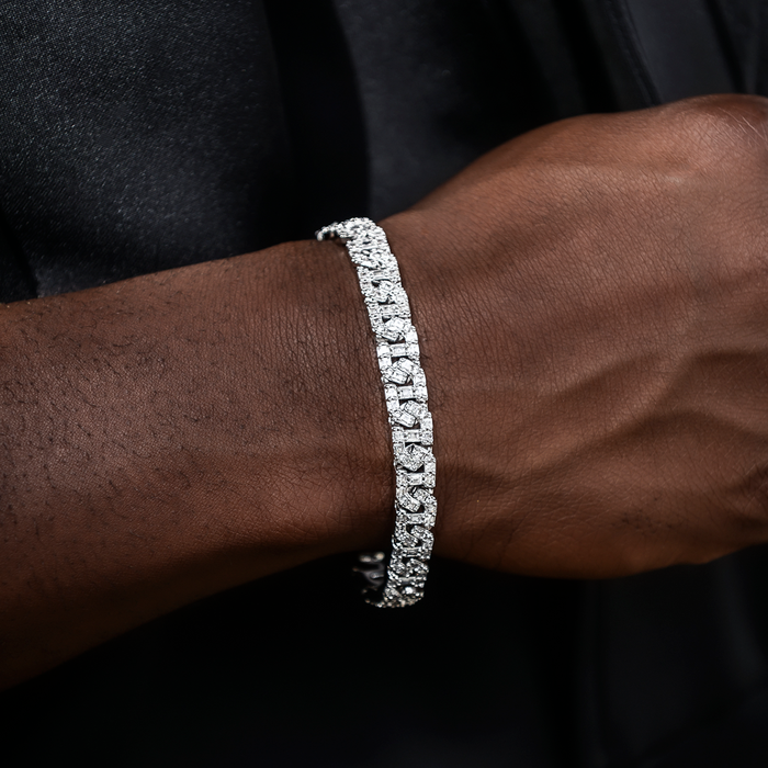 Baguette Chain Link Necklace + Bracelet in White Gold- 8mm
