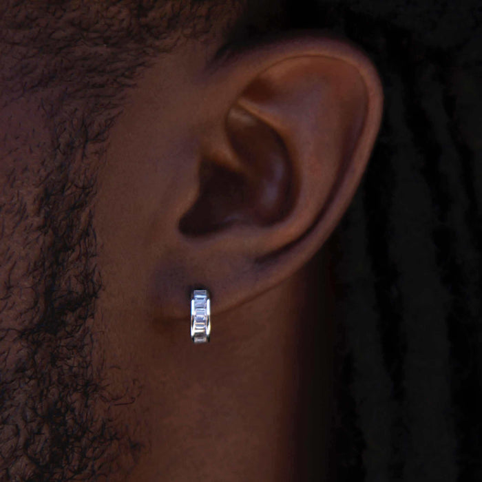 Baguette Hoop Stud Earrings in White Gold - The GLD Shop