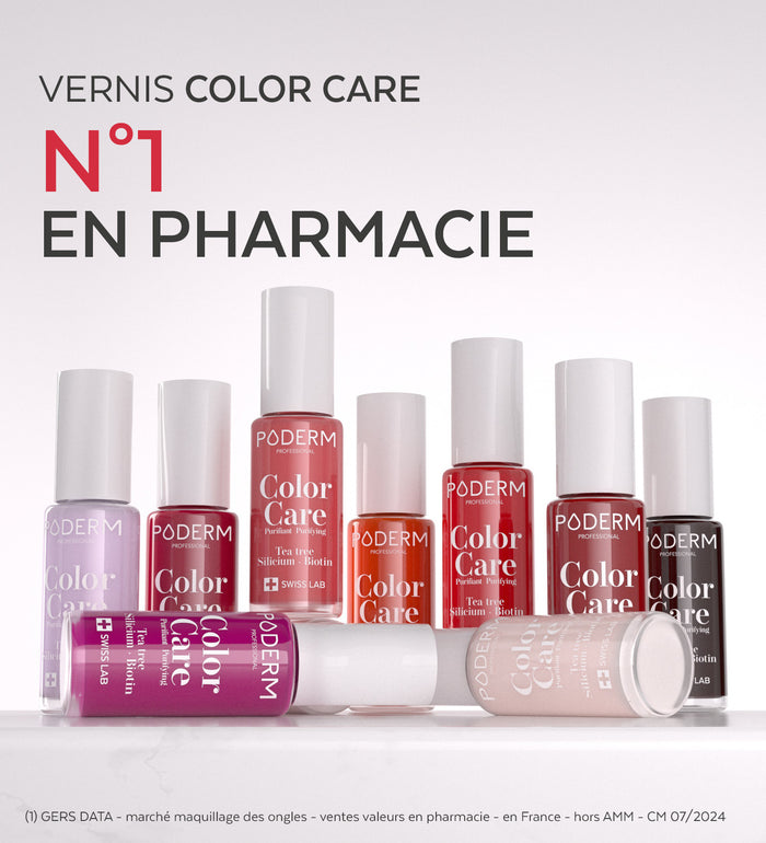 Bénéfices de la base coat Color Care Poderm tea tree silicium biotine