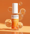 Sérum concentré vitamine C Poderm protecteur anti-oxydant avec bulles orange aux pépites sur fond orange