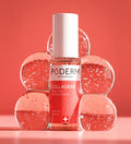Sérum concentré collagène Poderm anti-âge redensifiant avec bulles roses sur fond corail