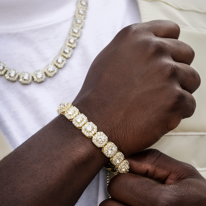 Clustered Tennis Chain + Bracelet Bundle in Yellow Gold- 12mm