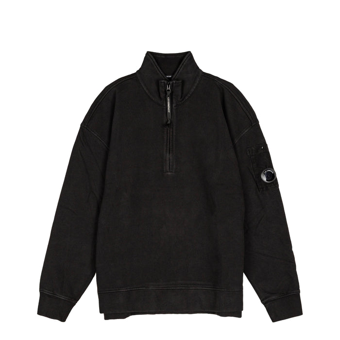 C.P. Company Brushed and Emerized Diagonal Fleece Mixed Boxy Half Zip Lens Sweatshirt