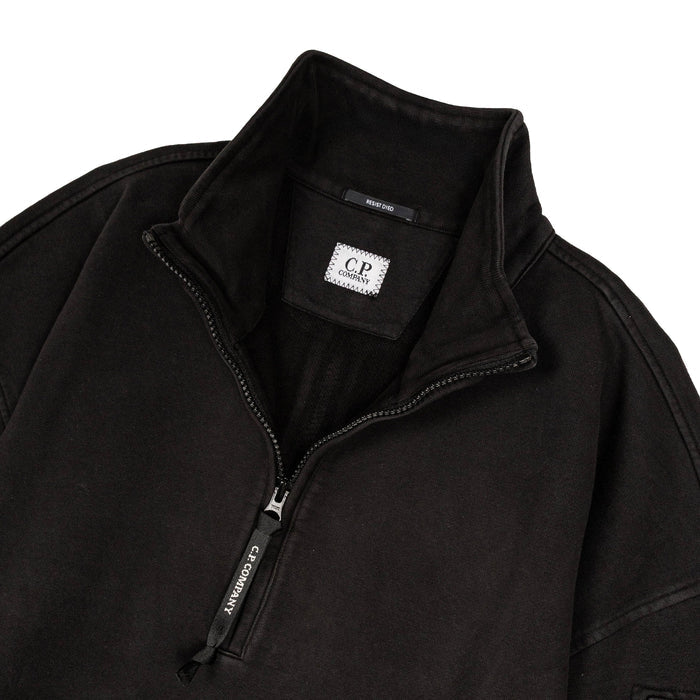 C.P. Company Brushed and Emerized Diagonal Fleece Mixed Boxy Half Zip Lens Sweatshirt