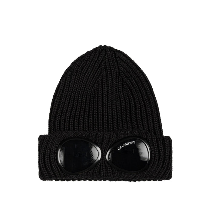 C.P. Company Extra Fine Merino Wool Knit Goggle Beanie (Black)