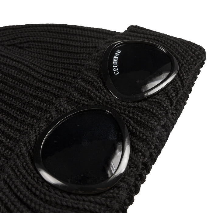 C.P. Company Extra Fine Merino Wool Knit Goggle Beanie (Black)