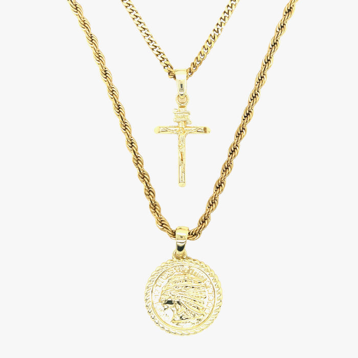 Cross and Coin Set in Yellow Gold