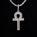 Diamond Baguette Ankh Cross Pendant in White Gold
