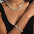 Diamond Cuban Link Necklace + Bracelet Bundle in Yellow Gold- 12mm