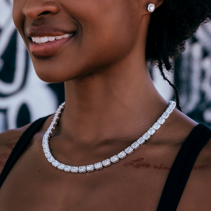 Iced Cushion Cut Tennis Necklace