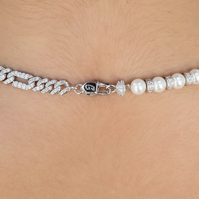 Diamond Figaro Pearl Necklace