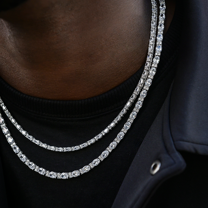 Diamond Mixed Oval Cut Tennis Chain in White Gold - 3mm