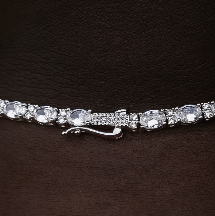 Diamond Mixed Oval Cut Tennis Chain in White Gold - 3mm