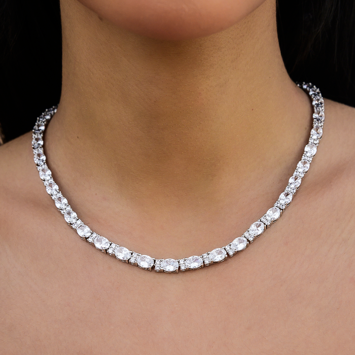 Diamond Mixed Oval Cut Tennis Necklace + Bracelet Bundle - 5mm