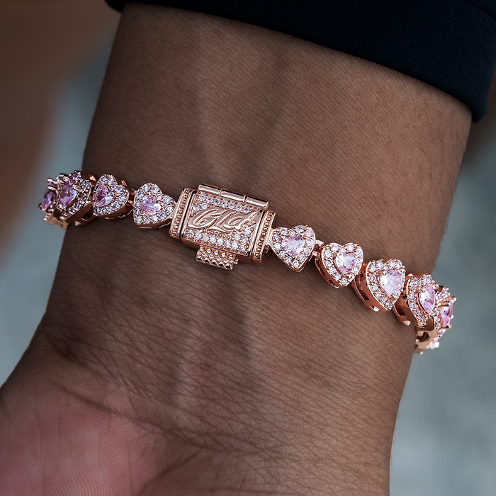 Diamond Pave Heart Cluster Bracelet - Rose Gold