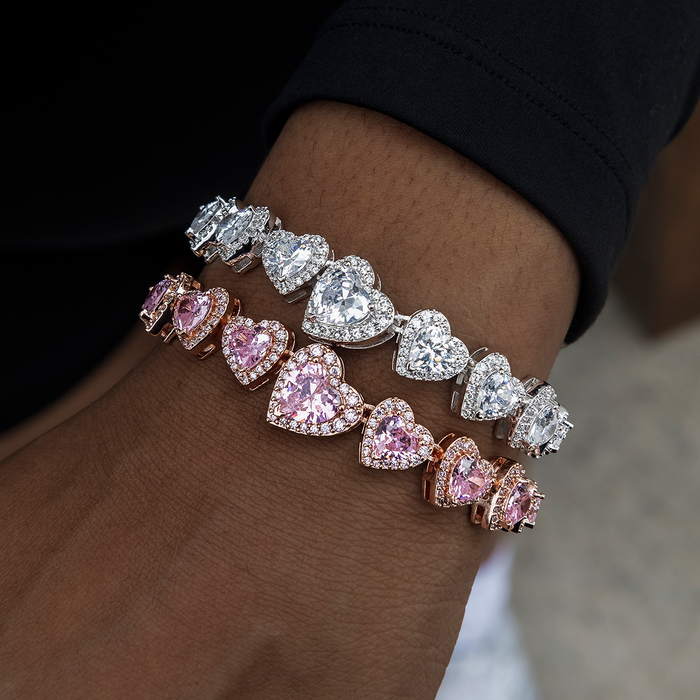 Diamond Pave Heart Cluster Bracelet - Rose Gold