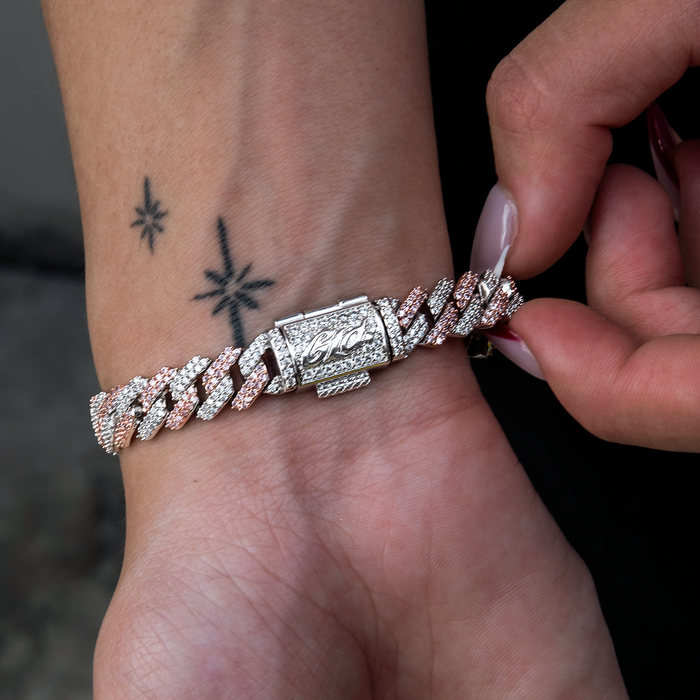 Diamond Prong Cuban Bracelet in Rose/White Gold- 8.5mm