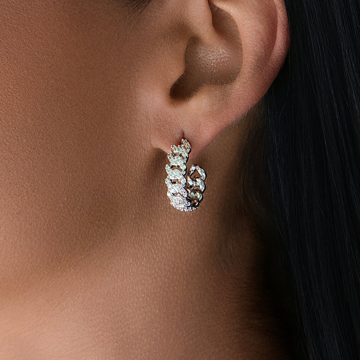 Diamond Prong Hoop Earrings in White Gold