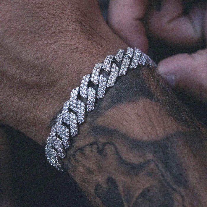 Diamond Prong Link Bracelet in White Gold - 12mm - The GLD Shop