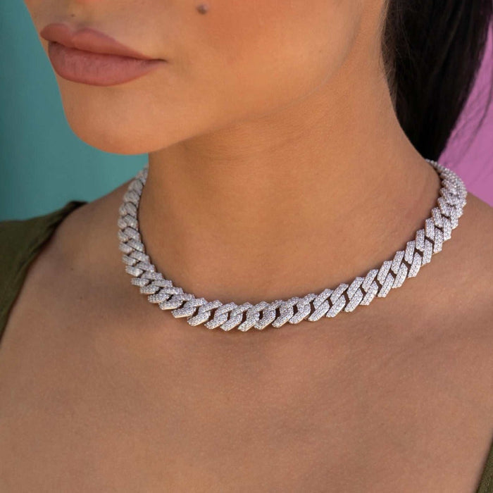 Diamond Prong Link Choker in White Gold - 12mm