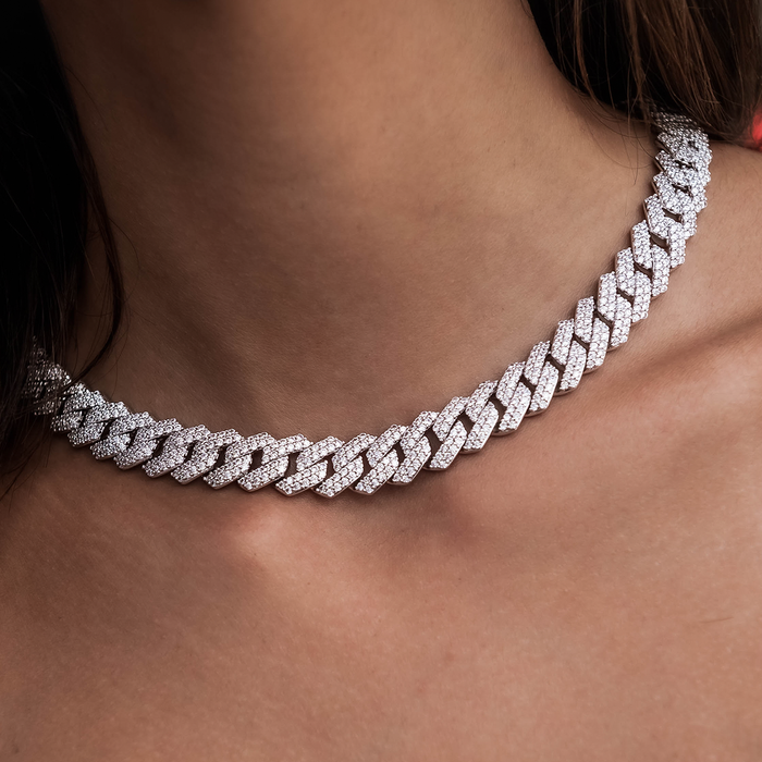 Diamond Prong Link Choker in White Gold - 12mm