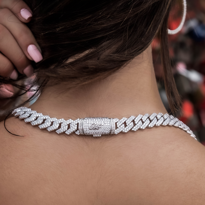 Diamond Prong Link Choker in White Gold - 12mm