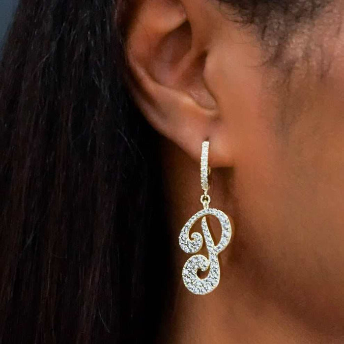 Diamond Script Font Earring - Single - The GLD Shop