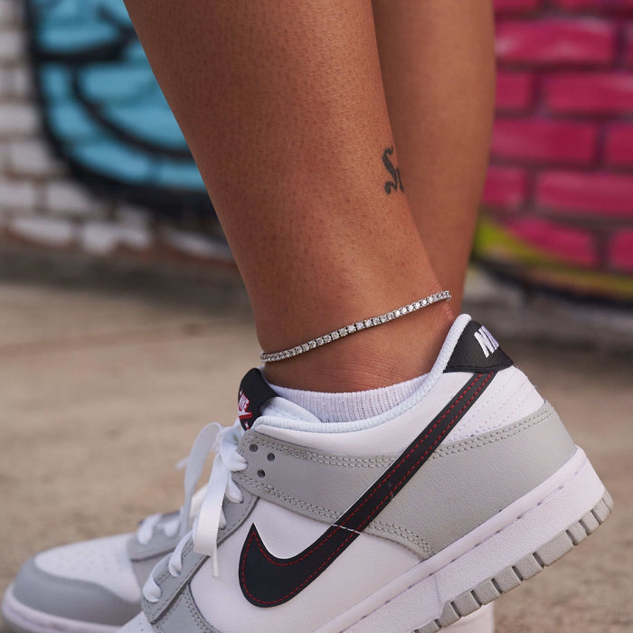 Diamond Tennis Anklet in White Gold - 3mm