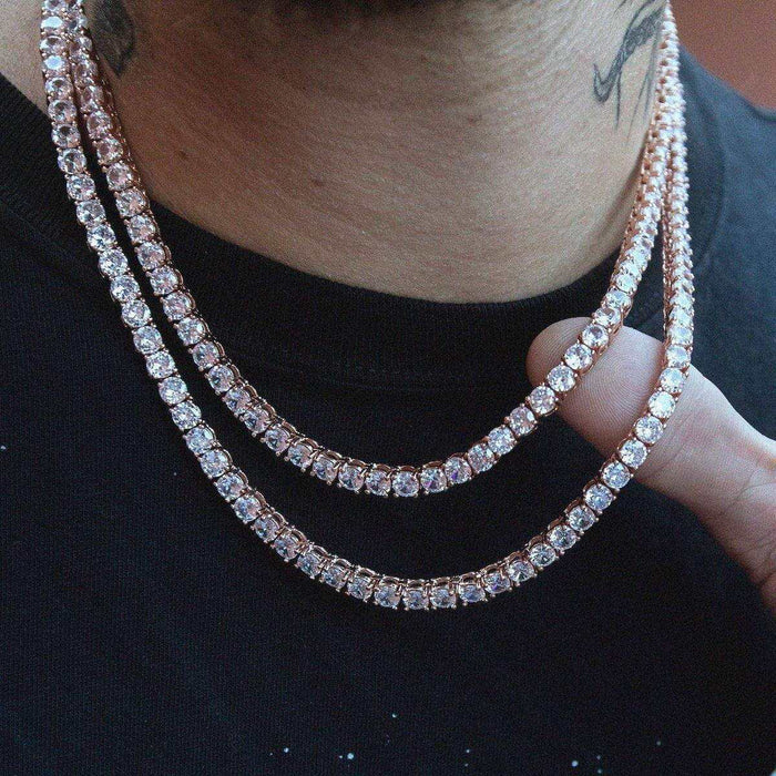 Round Cut Tennis Necklace in Rose Gold - 5mm - The GLD Shop