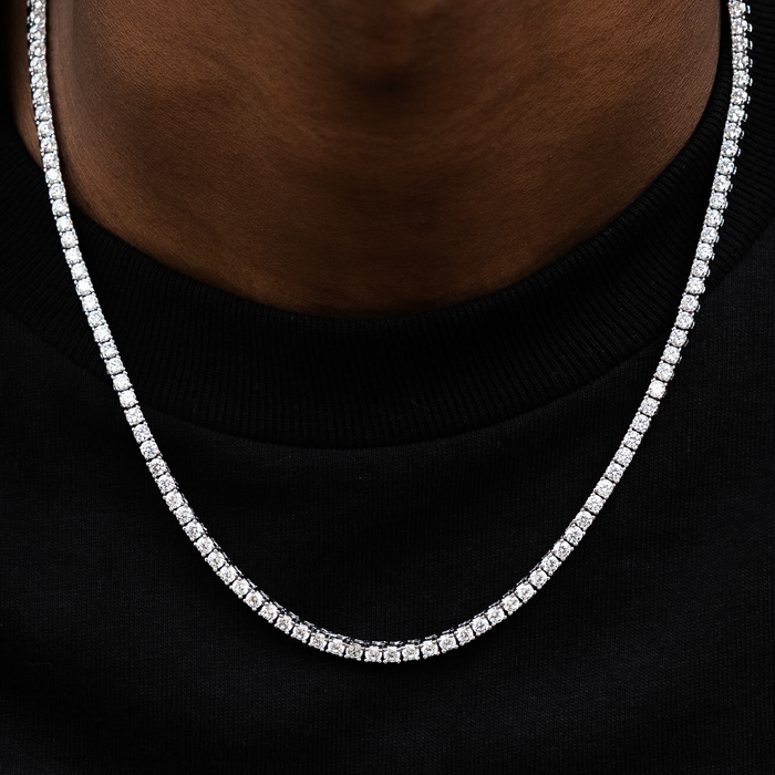 Round Cut Tennis Necklace in White Gold - 3mm