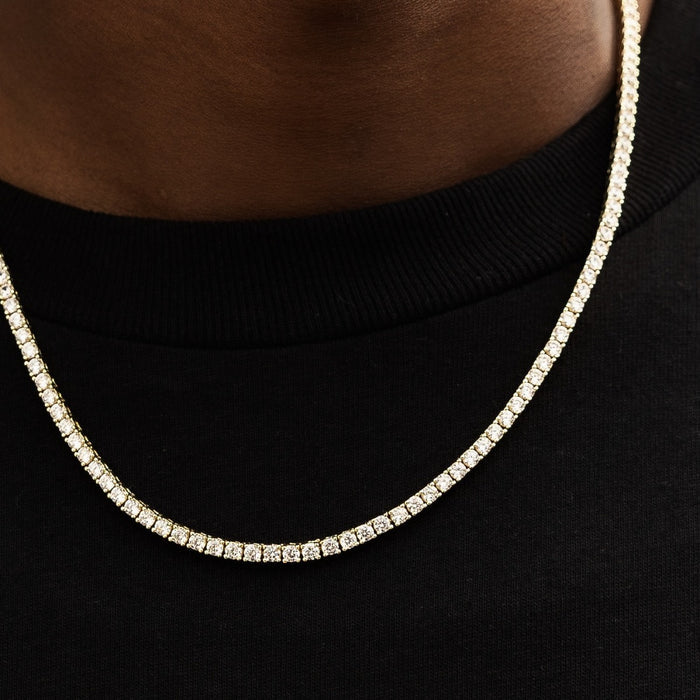 Round Cut Tennis Necklace in Yellow Gold - 3mm