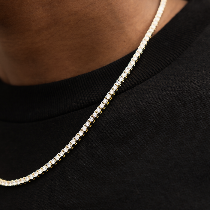 Round Cut Tennis Necklace in Yellow Gold - 3mm