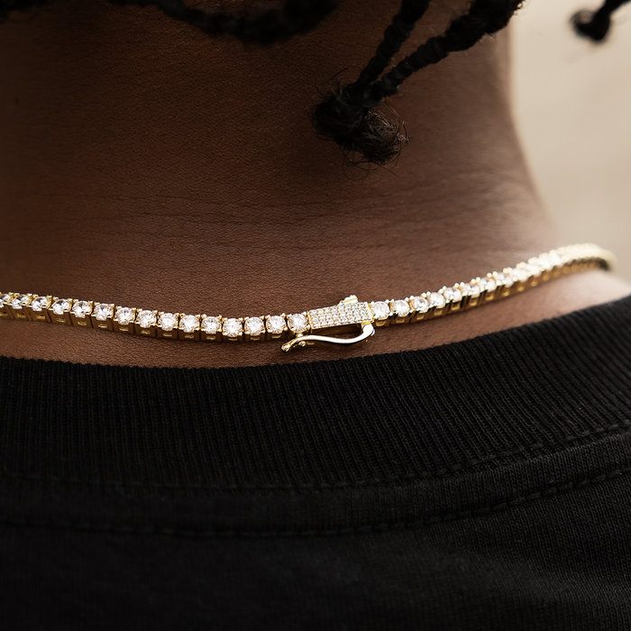 Round Cut Tennis Necklace in Yellow Gold - 3mm