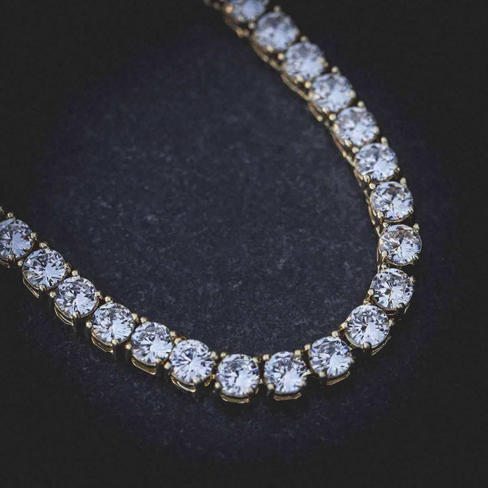 Round Cut Tennis Necklace in Yellow Gold - 5mm - The GLD Shop
