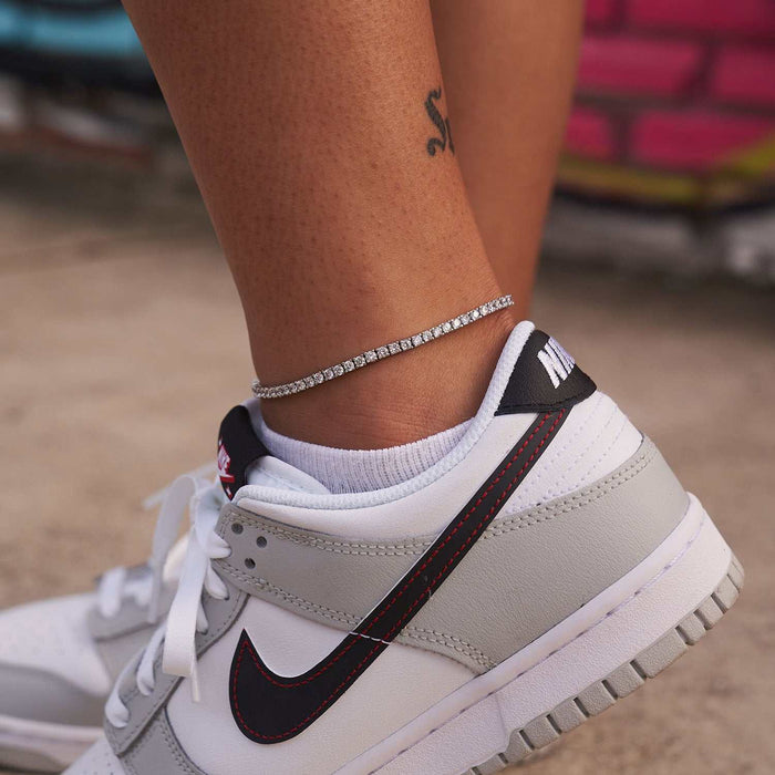 Diamond Tennis Necklace + Anklet Bundle in White Gold- 3mm