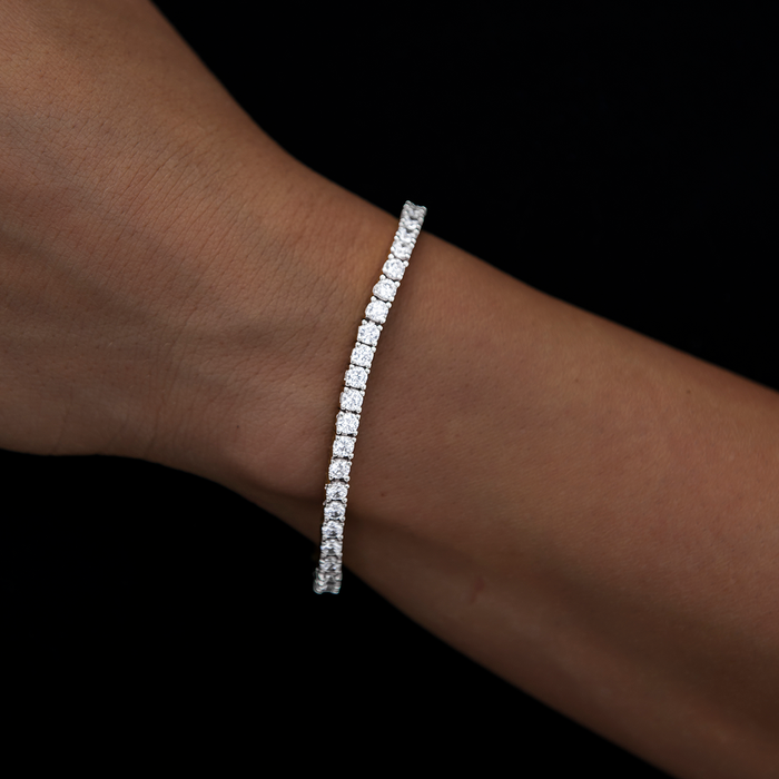 Diamond Tennis Necklace + Bracelet + 5mm Round Cut Earring Bundle in White Gold- 3mm