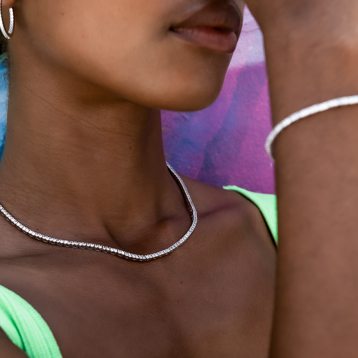 Diamond Tennis Necklace + Bracelet Bundle in White Gold- 2mm