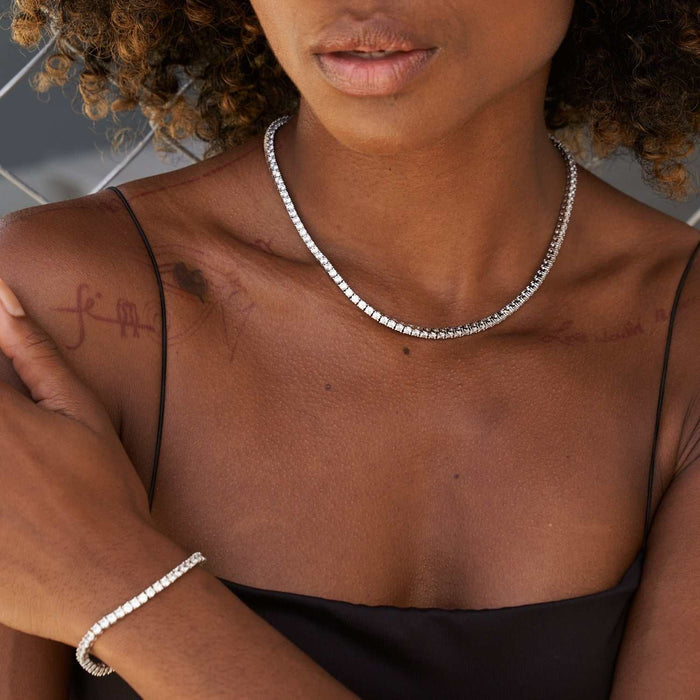 Diamond Tennis Necklace + Bracelet Bundle in White Gold- 3mm
