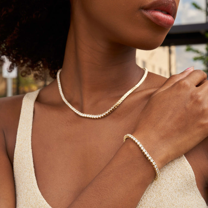 Diamond Tennis Necklace + Bracelet Bundle in Yellow Gold- 3mm